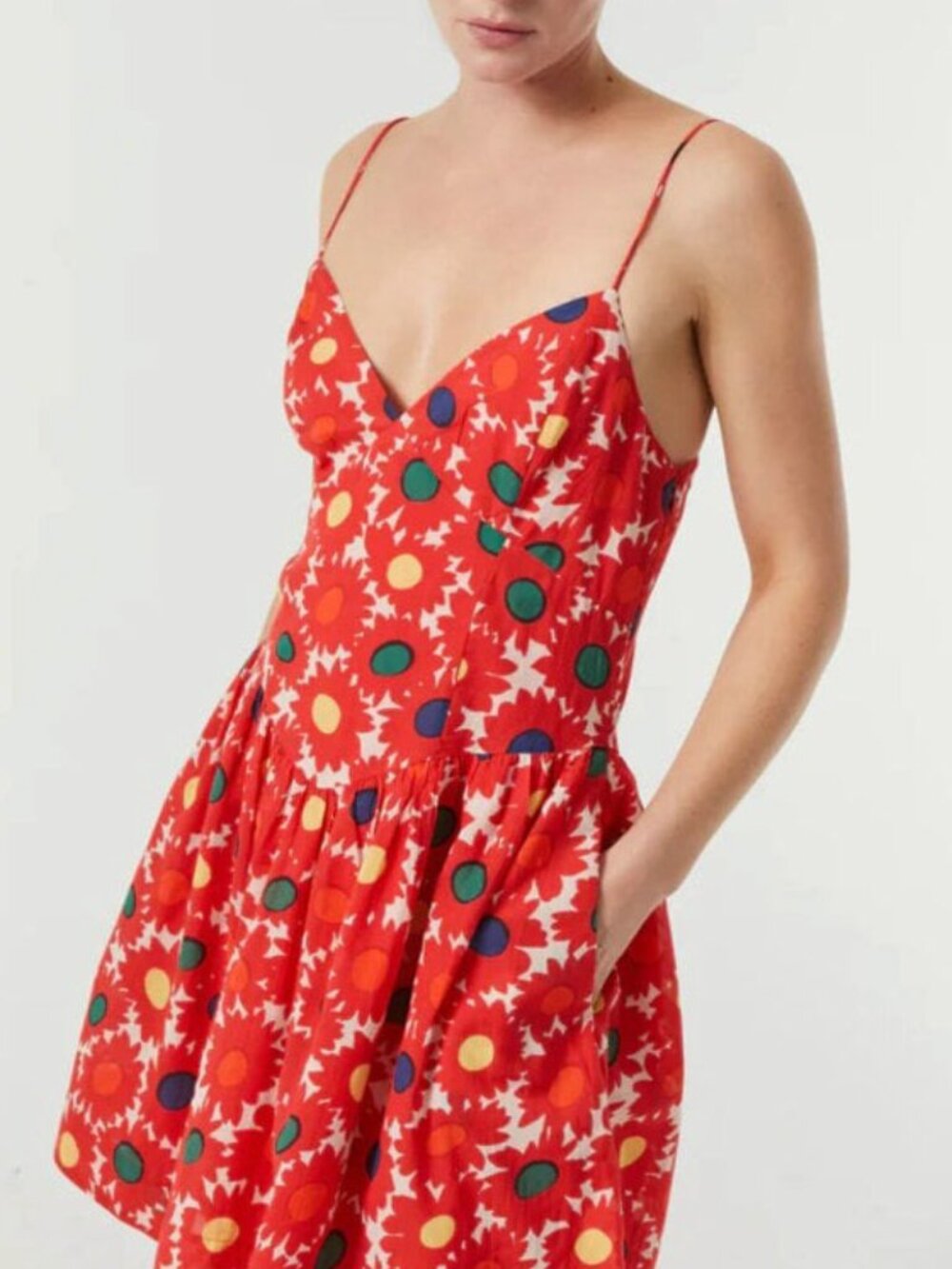 New Rhode Rhonda Floral Cotton Viscose Mini Dress Grenada Red 8 $345